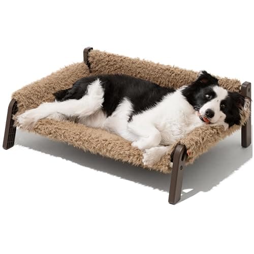MEWOOFUN Elevated Dog Bed, Raised Dog Sofa with Non-Slip Bottom, Washable Pet Couch Bed Indoor & Outdoor Up to 66lbs (Plush Brown) - Image 1