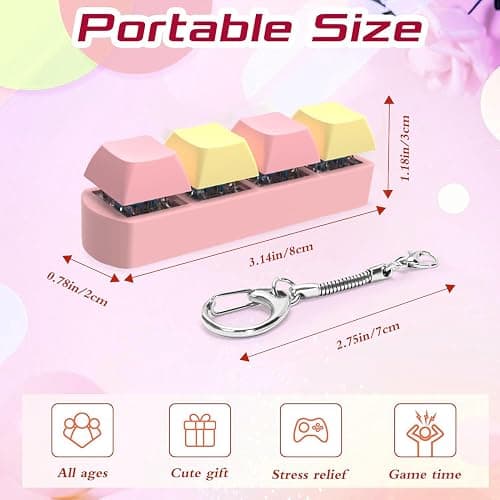 Keyboard Fidget, Keyboard Fidget Toy, 4 Button Fidget Keyboard Keychain Without Lights, Stress Relief Keyboard Clicker Fidget Decompression Gift for Adults Boys Girls (E) thumbnail 3
