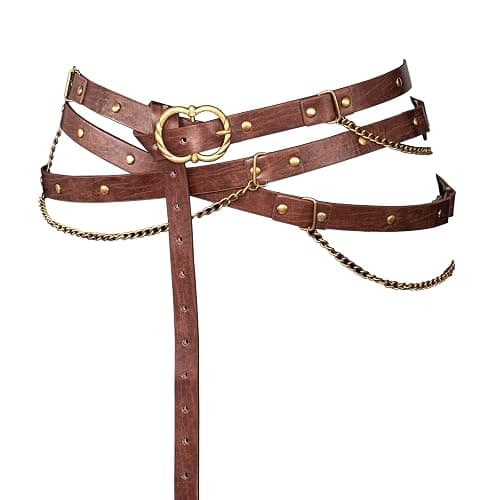 TobWeaL Medieval DIY Pirate Belt, Metal Chain Adjustable Leather, Retro Renaissance Belts for Women Dresses - Image 1