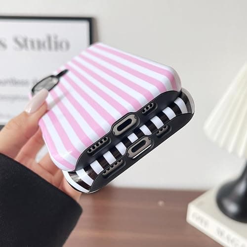 Longlayss Compatible with iPhone 16 Plus Case Cute Aesthetic Striped Phone Case for Women Girl Shockproof Slim TPU and Hard PC Protective Cover (Pink) thumbnail 5
