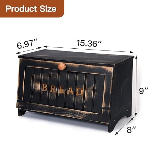 DAOYOUSKY Bamboo Bread Box for Kitchen Countertop, Black Vintage Wooden Counter Breadbox, Single Layer Rustic Wood Large Capacity Bread Storage Container Bin thumbnail 4