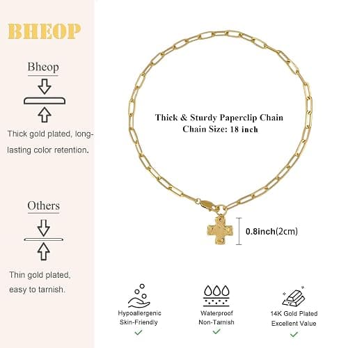 Bheop Chunky Cross Necklace for Women Trendy Gold Silver Layered Statement Cross Pendant Charm Necklace Vintage Paperclip Herringbone Snake Choker Chain Costume Jewelry Set Gift Non Tarnish thumbnail 5