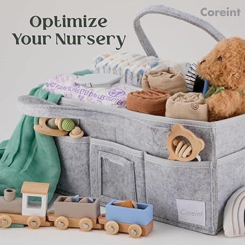 Coreint Nappy Caddy Organiser Large,Diaper Caddy,Unique Stylish Baby Shower Gifts For Mum Nursery Storage Basket - New Born Gift -,New born Essentials - Nursery Decor- Baby Accessories thumbnail 4