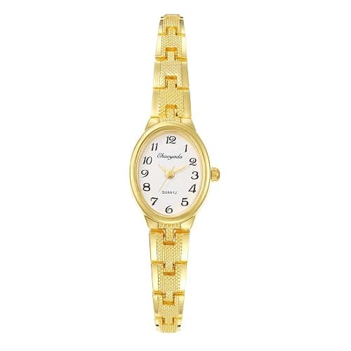 JewelryWe Oval Dainty Gold Watches for Women Easy-to-Read Analog Quartz Elegant Adjustable Vintage Dress Wristwatch for Daily Wear, Work, Wedding, Birthday Gift for for Mom Wife - Image 1