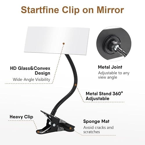 StartFine Clip On Security Mirror Convex Desk Office Cubicle for Personal Safety Desk Rear View Mirror Monitor Computer to See Behind You Flexible Gooseneck (Rectangle 6.69"x2.95" Frameless) thumbnail 3
