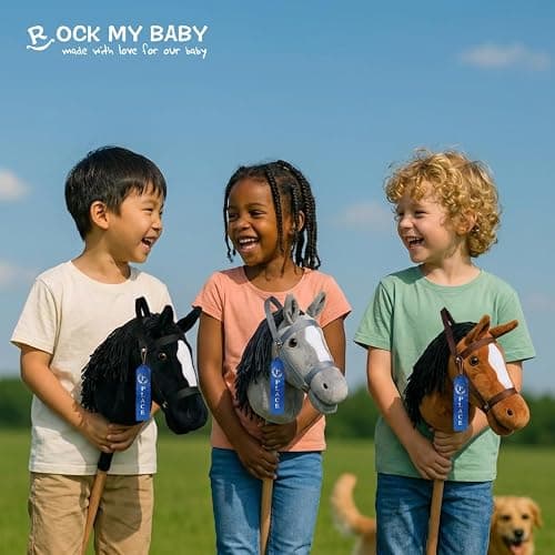 ROCK MY BABY Hobby Horse Plush Stuffed Stick Horse with Award Ribbon for Boys and Girls 3+ Fun Toys for Pretend Play (Black) CPC Certified thumbnail 6