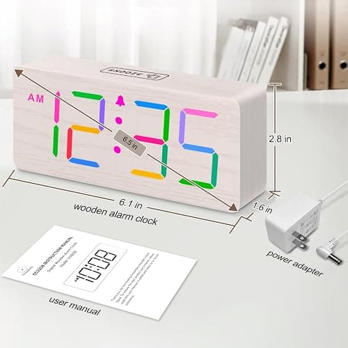 DreamSky Wooden Digital Clock for Bedroom Desk - RGB Loud Alarm Clock for Heavy Sleepers with Volume Control, Large Numbers with Dimmer for Living Room Office, Wood Decor (Plug in Clock) thumbnail 2