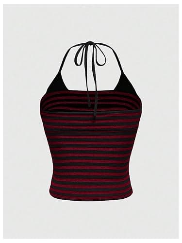 SOLY HUX Women's Striped Halter Top Y2k Summer Camisole Grunge Slim Fit Going Out Crop Tops thumbnail 2