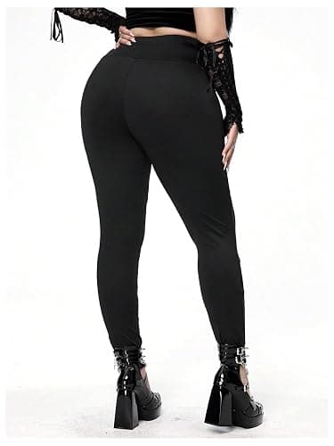 Floerns Women's Plus Size Goth Leggings Patchwork Punk High Waisted Pants thumbnail 2