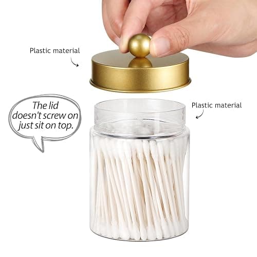 Komashr 3PC Farmhouse Decor Qtip Holder Apothecary Jars Bathroom Vanity Storage Organizer -Countertop Canister Container &Cute Stickers for Cotton Swab,Ball,Pad,Floss,Paper Clips (Gold,Plastic) thumbnail 4