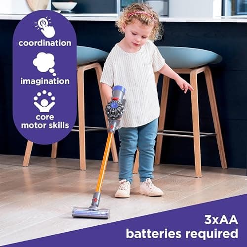 Casdon Dyson Cordless Vacuum Interactive & Officially Licensed Toy Dyson Vacuum For Children Aged 3+ Realistic Role-Play Fun, Purple and Orange - Purple thumbnail 6