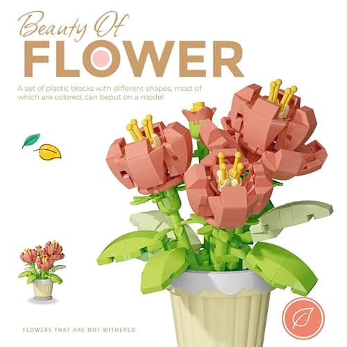 Peony Lily of the Valley Flower Mini Bonsai Plant Building Toy Set | Potted Botanical Particle Micro Blocks, Artificial Bricks Decor Presents for Adults Girls thumbnail 3