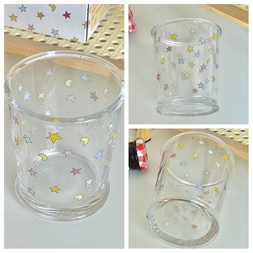 yaocoral 2 Pack 12 OZ Cute Glass Cup Star Drinking Glasses for Iced Coffee | Thick Sturdy/Clear Crystal/French style/Fresh Unique Pretty/Juice Tea Milk Latte Colorful Glassware Drinkware/Stackable thumbnail 5