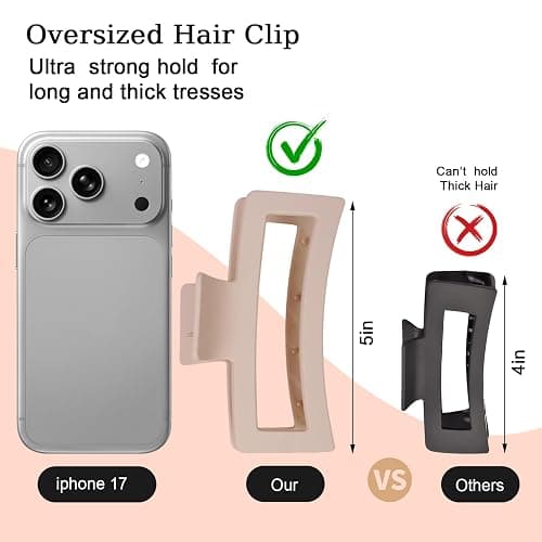 5 Inche Extra Large Claw Clips for Thick Hair and Long Hair,4-Pack Oversized Matte Big Hair Clips for Women, XL Jumbo Strong Hold Non-Slip Jaw Clips,Neutral Brown Color thumbnail 2