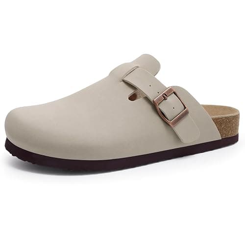 KIDMI Unisex Vegan Suede Clogs Leather Mules Womens Mens Cork Footbed Potato Shoes with Arch Support - Image 1