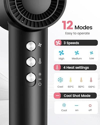 Dekuri Hair Dryer, 110,000 RPM High-Speed Fast Drying Blow Dryer, 500 Million Ionic Lightweight Hairdryer with Diffuser, Magnetic Nozzle, 4 Temps & 3 Speeds, Low Noise for Women & Men (Black) thumbnail 5