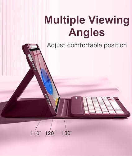 Hamile for iPad 11th 10th Generation Case with Keyboard - 7 Colors Backlit Wireless Detachable Folio Keyboard Cover with Pencil Holder for iPad A16 11-inch 2025 10th Gen 10.9 Inch 2022 (Dark Cherry) thumbnail 5