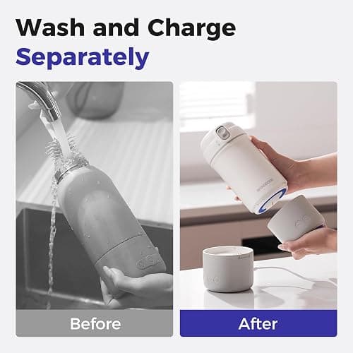 WONDBORN Portable Bottle Warmer for Travel, Dishwasher Safe, 3X Faster & Even Heating, 8 Feeds per Charge, 17oz, 1℉ Precise Adjust, Thaw, Keep Warm, Use While Charging, for Breastmilk & Formula thumbnail 4