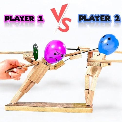 Handmade Wooden Fencing Puppets Toys , Whack A Balloon Strategy Board Game,Balloon Bamboo Man Battle Pre Assembled, Challenge Friends , Game Night Favorite ,Party Games for Groups (with 200 Balloons) thumbnail 2