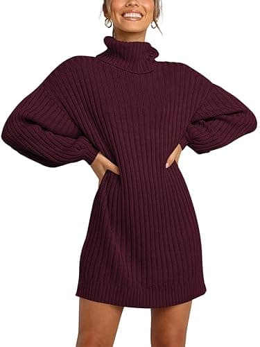 ANRABESS Women Oversized Sweater Dress Turtleneck Batwing Long Sleeve Ribbed Knit Loose 2025 Fall Winter Casual Short Dress - Image 1