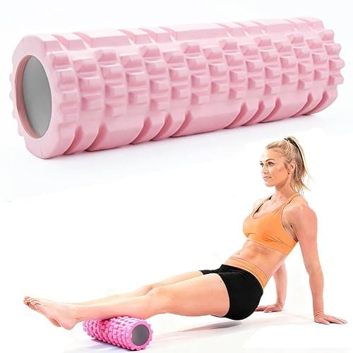 Pilatesrolle mit Yoga-Säule – Rosa Schaumstoff-Faszienrolle für optimale Muskelkräftigung, Fitness und Faszienmassage – Multifunktionale Sportrolle für Zuhause und im Fitnessstudio - Image 1