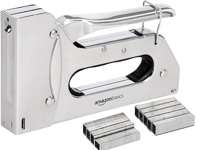 Amazon Basics Heavy Duty Stapler Gun with 1000 Staples, for Upholstery, Home Repairs, Carpentry and other Professional Projects, Silver - Image 1