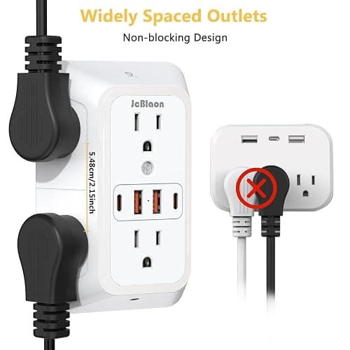 Wall Outlet Extender with Night Light, Power Plug Adapter 6 Outlet Extender with 4 USB Charging Ports 1050J Power Strip Multi Plug Adapter Spaced for Home Travel Office (2U2C)-ETL thumbnail 8