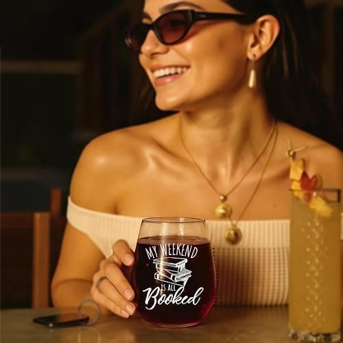 Innfueunun Book Lovers Wine Glass, My Weekend Is ALL Booked | Funny Wine Glass Gift, Bookish Gift for Readers, Christmas Birthday Gifts, Book Club Lovers thumbnail 2