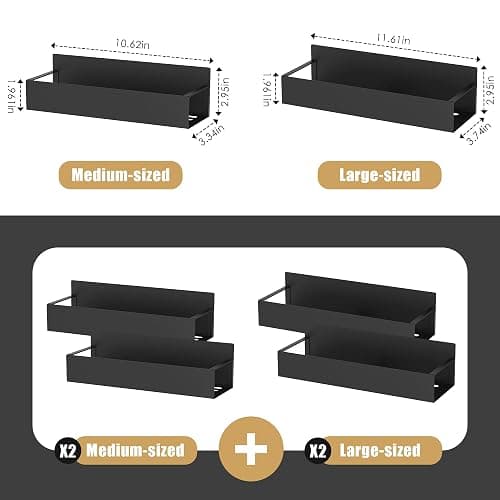 Cosy Family 4-Pack Strong Magnetic Metal Spice Rack Organizer for Refrigerator & Oven - Rustproof Black Fridge Shelves with Hooks for Kitchen Storage & Organization thumbnail 2