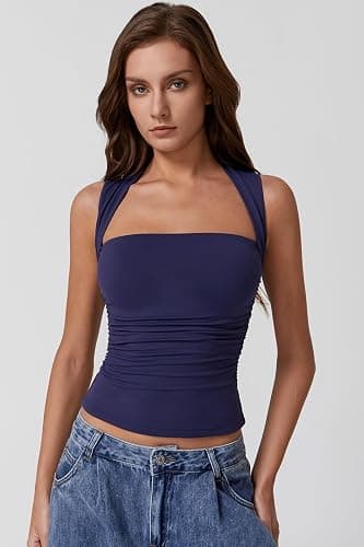 QINSEN Women's Square Neck Slim Fit Tank Top thumbnail 4