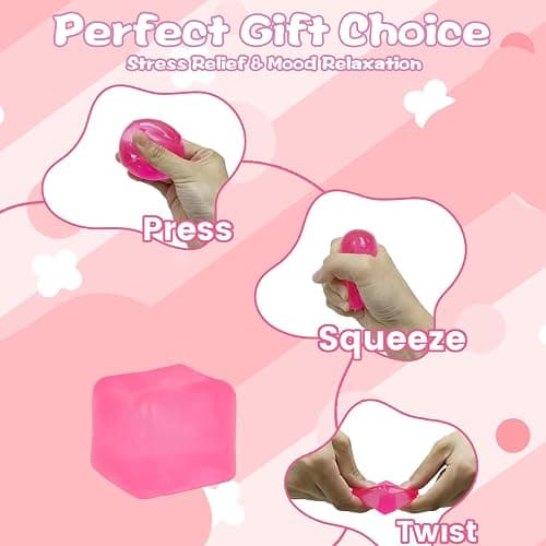 Gel-Filled Ice Cube Squishy Toy 1.38in/3.5cm for Kids Ages 3+ & Adults – Slow Rising Sensory Squeeze Cube, Mini Desk Fidget Toy for Party Favors & Classroom Rewards(Pink) thumbnail 4