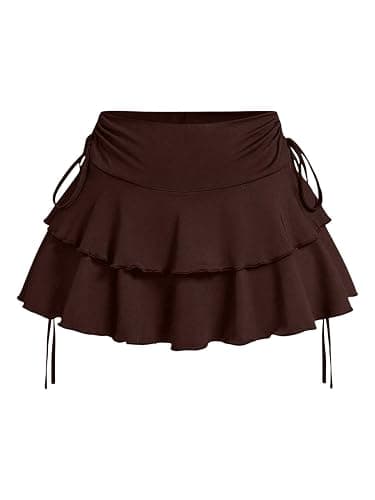 PRSFPN Women's Y2k Mini Ruffle Skirts with Shorts Tiered Layers Cute Elastic Waist Coquette Skort Drawstring Side Bow Tie - Image 1