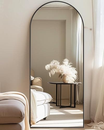 Antok Full Length Mirror, 58"x18" Floor Mirror with Stand, Hanging Mounted Mirrors for Bedroom, Living Room, Cloakroom, Dining Room, Black, Arched thumbnail 5