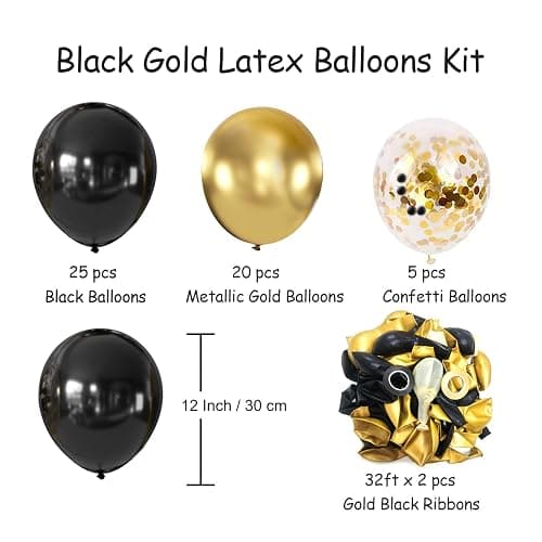 Black and Gold Balloons, 50PCS 12 Inch Black and Gold Confetti Balloon Party Decorations for Birthday,Graduation,New Years,Wedding,Engagement Party Decorations thumbnail 3