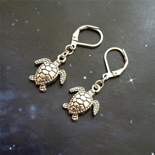 Mini Sea Turtle Lever Back Earring, Dainty Charm Turtle Drop Dangle Jewelry Minimalist thumbnail 3
