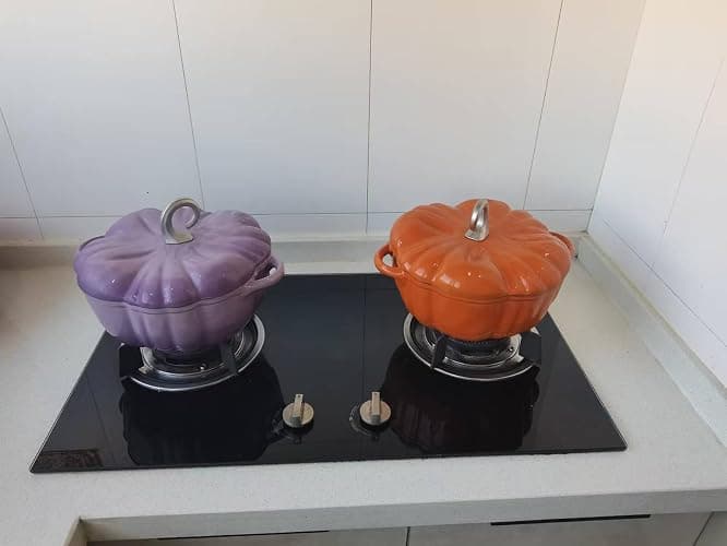 💜Cast Iron Pumpkin Cocotte - Dutch Oven Pot With Lid, Non Stick, Stew & Soup Pot, Serves 3-5, Halloween & Thanksgiving Decor Gift (Orange) thumbnail 6