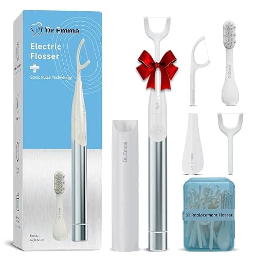 Dr. Emma Electric Vibration Flosser, Power Flosser for Adults, Gum Stimulator, Teeth Cleaner, Reusable Flossing Tool with Toothbrush, Water Flosser Alternative, Babyblue - Image 1