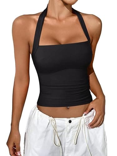 REORIA Halter Tops for Women Summer Sleeveless Going Out Outfits Y2K Trendy Cute Crop Tank Top Clothes thumbnail 2