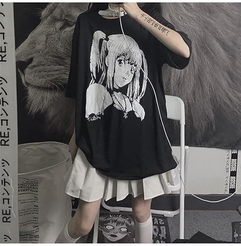 PEXIZUAN Women's Loose Fit T-Shirt, Black, S, Gothic, Grunge, Streetwear, Harajuku, Dark, Size S thumbnail 2