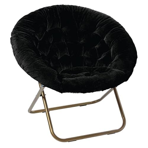 Milliard Saucer Chair For Adults, Teens & Kids, Black, Faux Fur XL Circle Chair for Bedroom, Dorm & Gaming, Foldable Comfy Accent Seat for Small Spaces, Folding Moon / Mushroom / Round Oversized Style - Image 1