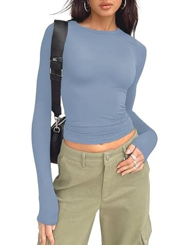 Kovbin Womens Tops Summer Going Out Crop Top Basic Tight Baby Tees Round Neck Short Sleeve Shirt Y2K 2025 - Image 1