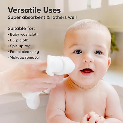 6-Pack Organic Baby Washcloths - Soft Viscose from Bamboo Washcloth, Baby Wash Cloths, Baby Wash Cloth for Newborn, Kids, Bath Baby Towels, Face Towel, Face Cloths for Washing Face (White) - White thumbnail 6