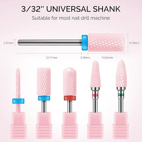 MelodySusie Ceramic Nail Drill Bits Set, 3/32'' (2.35mm) Professional Acrylic Nail File Drill Bit for Manicure Pedicure Cuticle Gel Nail Polishing, 5Pcs, Pink thumbnail 6