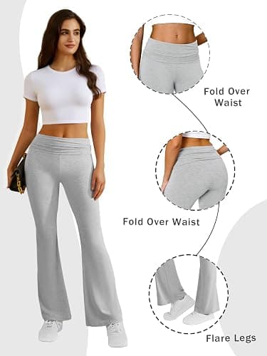 COPYLEAF Flare Leggings for Women Fold Over Yoga Pants Stretch Bell Bottom Y2K Lounge Casual Sweatpants thumbnail 7