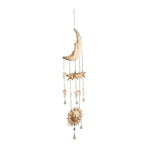 Deco 79 Metal Sun and Moon Windchime with Glass Beads and Cone Bells, 9" x 1" x 39", Gold thumbnail 5