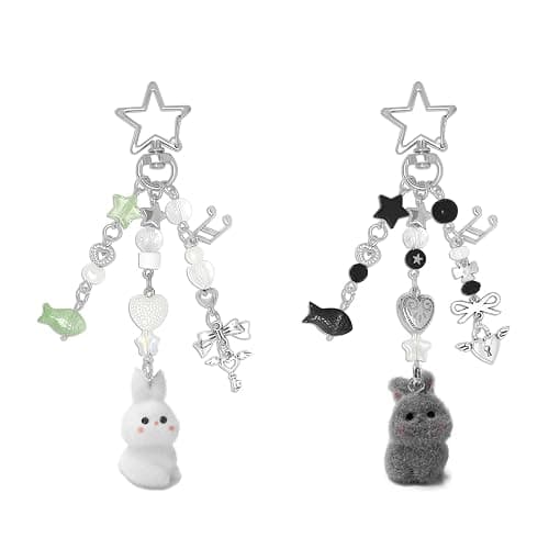 Nalefow Cute Pink Keychain,Fuzzy Cat Keychain Aesthetic Y2K KeychainStylish KeychainsAccessories - Image 1