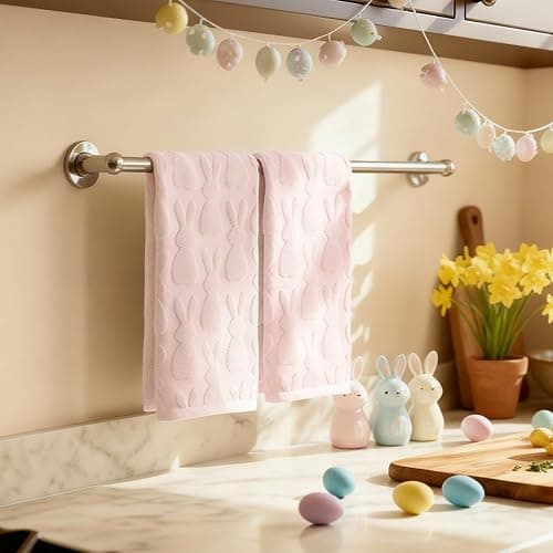 Artoid Mode 2 Pcs Pink 3D Rabbit Jacquard Easter Hand Towels for Bathroom, 100% Cotton Soft Absorbent Bathroom Decor Towels, 13.7 x 29.5 Inch thumbnail 6