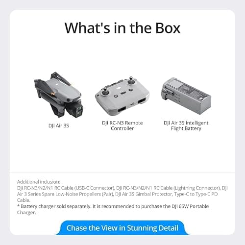 DJI Air 3S (RC-N3), Drone with Camera 4K, Dual-Camera Drone with 1" CMOS Wide-Angle Camera, 4K/60fps HDR Video & 14 Stops of Dynamic Range, 45-Min Max Flight Time, 20km Transmission Range thumbnail 6
