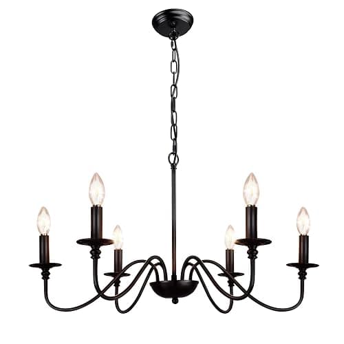 Depuley Farmhouse Chandelier for Dining Room: 6-Light Black Industrial Kitchen Island Pendant Light Fixture - Rustic Candle Chandeliers Vintage Modern Hanging Ceiling Lamp for Bedroom Foyer thumbnail 8