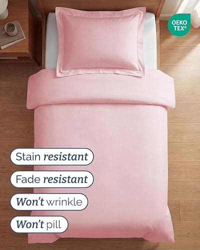 Duvet Cover Twin/Twin XL - 2 Piece Set, College Dorm Room - Baby Pink | College Dorm Room Essentials, Duvet Cover 68" x 90" with 1 Pillow Sham w/ Zipper Closures & Ties, Soft, Comfy & Breathable thumbnail 4